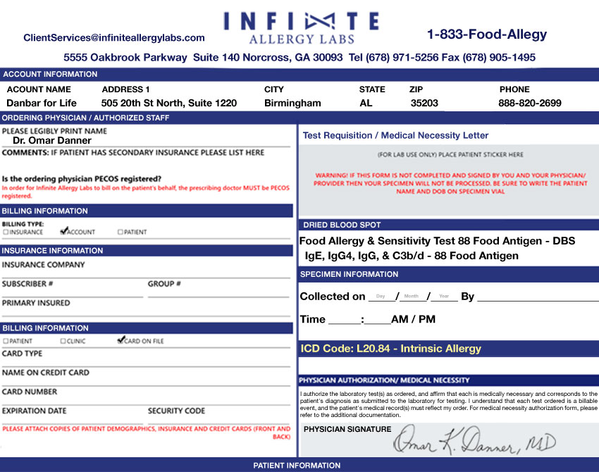Food allergy test ordering form