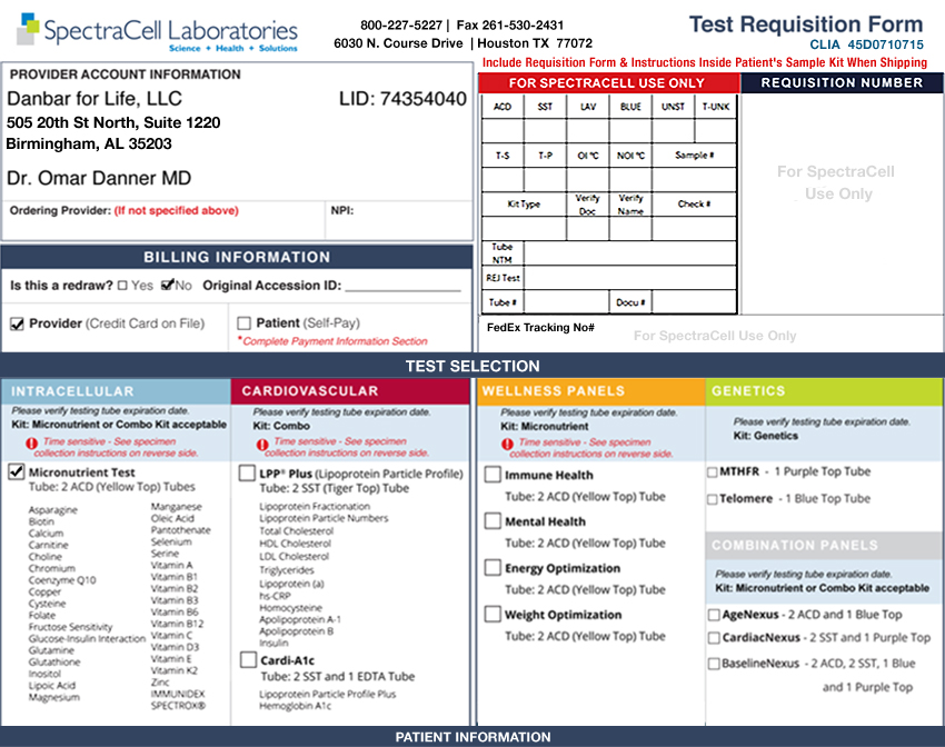 Micronutrient test ordering form